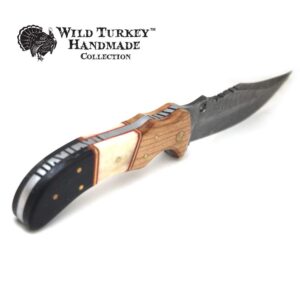 Wild Turkey Handmade Damascus Collection 9" Fixed Blade Hunting Knife w/Leather Sheath (Bone)