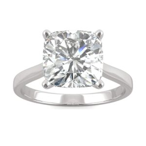 charles & colvard created moissanite 9mm cushion cut solitaire ring for women | 3.3 cttw dew | lab grown | solid 14k white gold with rhodium | size 7.5