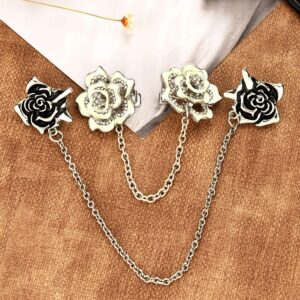 GEJOY 2 Pieces Rose Sweater Shawl Clips Cardigan Dresses Clip Flowers Collar Clip with Chain for Women Girls (Style Set 2)