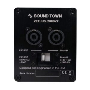 Sound Town ZETHUS Series 2 x 8” Line Array Loudspeaker, with Titanium Compression Driver, Plywood Construction, Full Range/Bi-amp Switchable, Black (ZETHUS-208BV2)