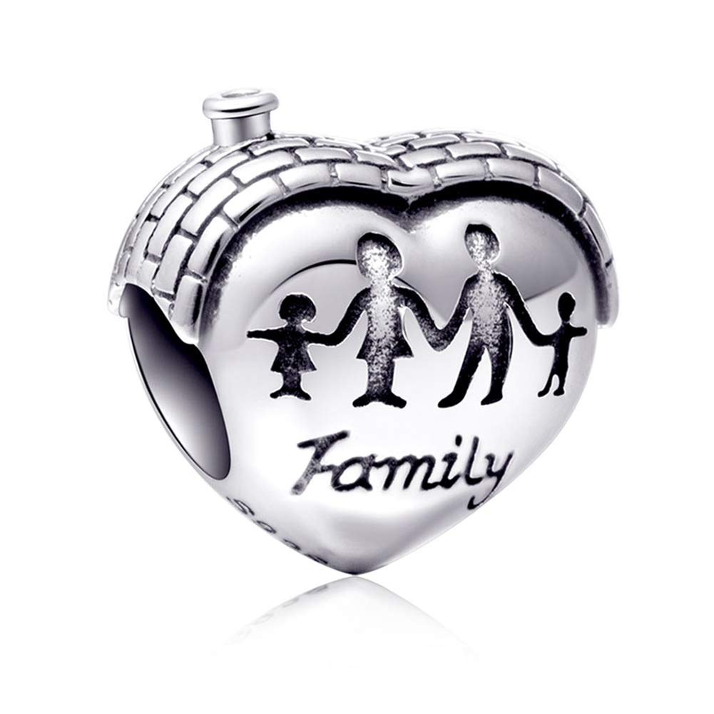 Sambaah Family Charm Sterling Silver Heart Shape House Charm Love Makes a Family Home Charm for Bracelets