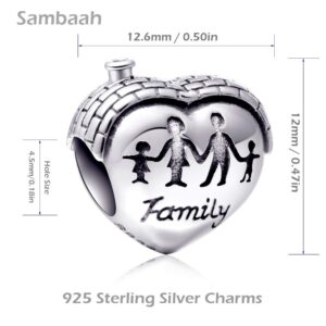 Sambaah Family Charm Sterling Silver Heart Shape House Charm Love Makes a Family Home Charm for Bracelets