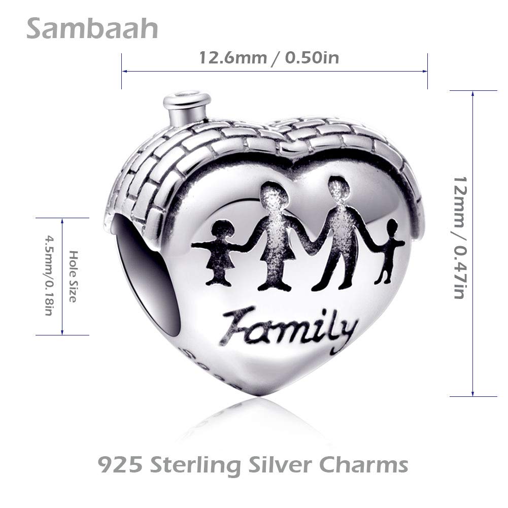 Sambaah Family Charm Sterling Silver Heart Shape House Charm Love Makes a Family Home Charm for Bracelets