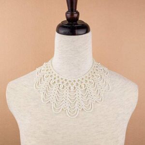 Shinywear Women Pearl Beads Necklace Decorative Gown Dress False Collar Luxury Crown Choker Dicky Neckwear Cream White