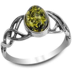 ian and valeri co. green amber sterling silver celtic oval ring