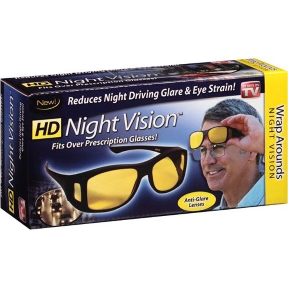 HD Night Vision Wrap Around Glasses As Seen on TV Nighttime Driving Rain or Snow Glasses Anti Glare Polarized for Men Women