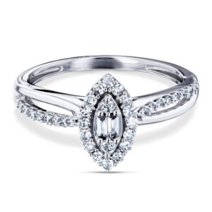 Kobelli 1/4 Carat TDW Diamond Marquise Shape Cluster 10k White Gold Ring, 10