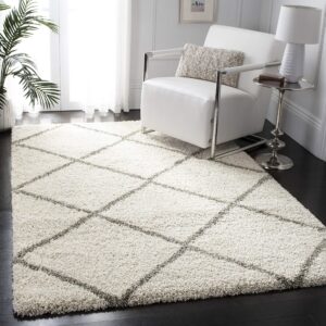 SAFAVIEH Hudson Shag Collection Area Rug - 5' x 7', Ivory & Grey, Modern Diamond Trellis Design, Non-Shedding & Easy Care, 2-inch Thick Ideal for High Traffic Areas in Living Room, Bedroom (SGH281A)