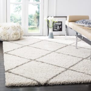 SAFAVIEH Hudson Shag Collection Area Rug - 5' x 7', Ivory & Grey, Modern Diamond Trellis Design, Non-Shedding & Easy Care, 2-inch Thick Ideal for High Traffic Areas in Living Room, Bedroom (SGH281A)