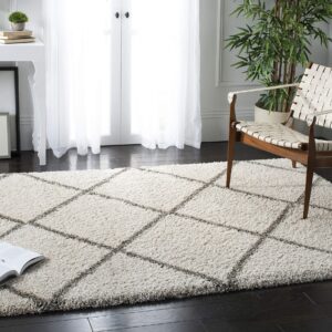 SAFAVIEH Hudson Shag Collection Area Rug - 5' x 7', Ivory & Grey, Modern Diamond Trellis Design, Non-Shedding & Easy Care, 2-inch Thick Ideal for High Traffic Areas in Living Room, Bedroom (SGH281A)