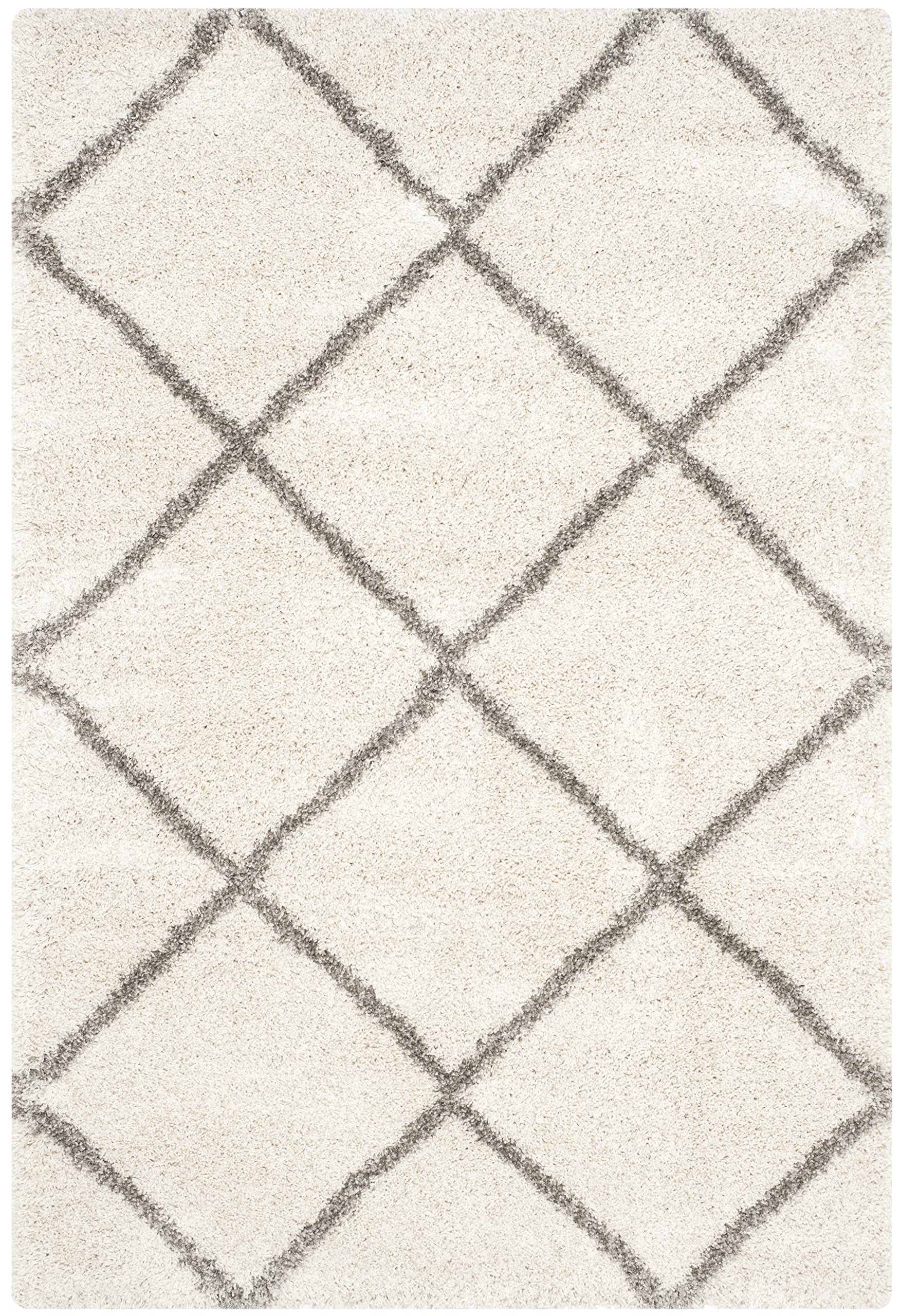 SAFAVIEH Hudson Shag Collection Area Rug - 5' x 7', Ivory & Grey, Modern Diamond Trellis Design, Non-Shedding & Easy Care, 2-inch Thick Ideal for High Traffic Areas in Living Room, Bedroom (SGH281A)