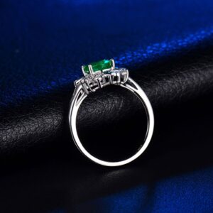 Lanmi 14K White Gold Natural Green Emerald Rings Diamond Engagement Wedding for Women Promotion