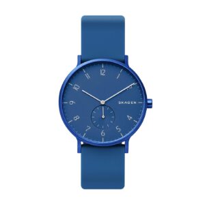 Skagen Men's Aaren Three-Hand Marine Blue Aluminum and Silicone Band Watch (Model: SKW6508)