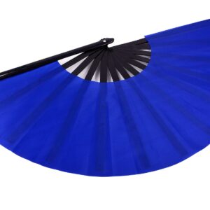 Amajiji Large Folding Hand Rave Fan for Women/Men, Chinease/Japanese Bamboo and Nylon-Cloth Folding Hand Fan for Performance, Festival, Events, Gift, Craft, Dance, Decorations (Blue)