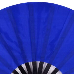 Amajiji Large Folding Hand Rave Fan for Women/Men, Chinease/Japanese Bamboo and Nylon-Cloth Folding Hand Fan for Performance, Festival, Events, Gift, Craft, Dance, Decorations (Blue)