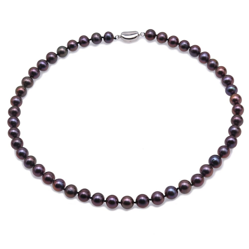 Pearl Necklace for Women AAA Single Strand 8.5-9.5mm Freshwater Cultured Black Pearl Necklace 18"