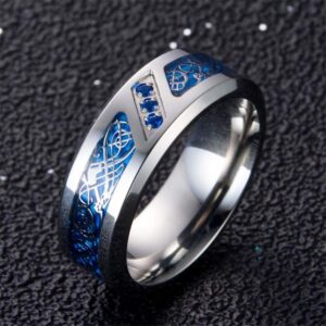 LOVERSRING 3pc Two Rings His and Hers Couple Rings Bridal Sets His Hers Women White Gold Plated Blue Sapphire Cz Man Stainless steel Wedding Ring Band Set