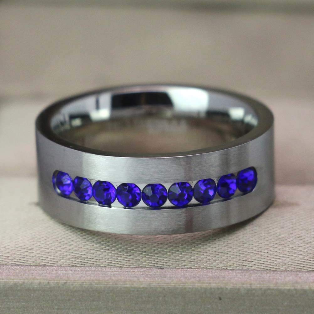 LOVERSRING 3pc Two Rings His and Hers Couple Rings Bridal Sets His Hers Women White Gold Plated Blue Sapphire Cz Man Titanium Wedding Ring Band Set