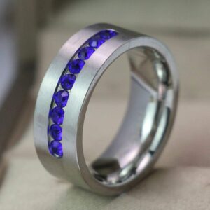 LOVERSRING 3pc Two Rings His and Hers Couple Rings Bridal Sets His Hers Women White Gold Plated Blue Sapphire Cz Man Titanium Wedding Ring Band Set