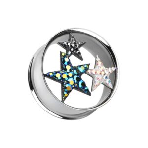 covet jewelry triple star multi-sprinkle dot tunnel ear gauge plug (3/4" (19mm))