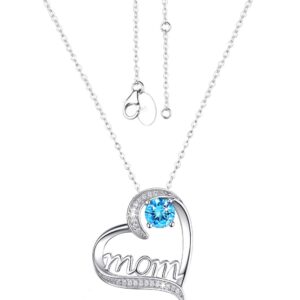 Dorella Sterling Silver Fine Jewelry for Mom Aquamarine Necklace Love Heart Pendant March Birthstone Necklace for Women Birthday Gifts