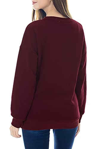 Smallshow Women's Fleece Maternity Nursing Sweatshirt Breastfeeding Tops Large Burgundy