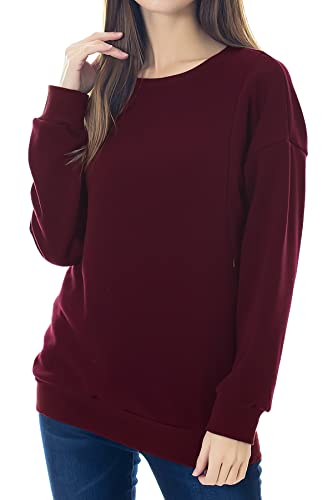 Smallshow Women's Fleece Maternity Nursing Sweatshirt Breastfeeding Tops Large Burgundy