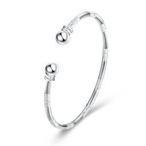 bangle bracelet gift 925 sterling silver bangle bracelet open bangles two bead cuff frosted silver bracelet jewelry women