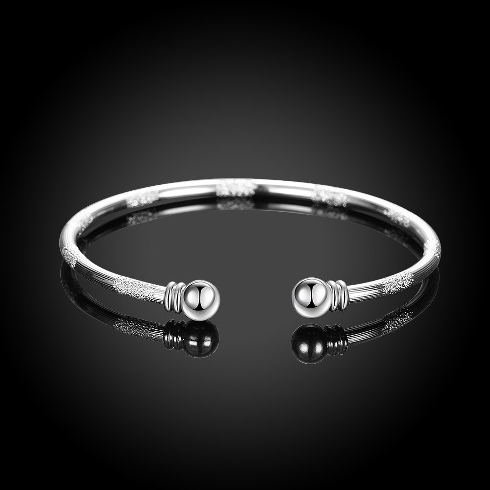 Bangle Bracelet Gift 925 Sterling Silver Bangle Bracelet Open Bangles Two Bead Cuff Frosted Silver Bracelet Jewelry Women