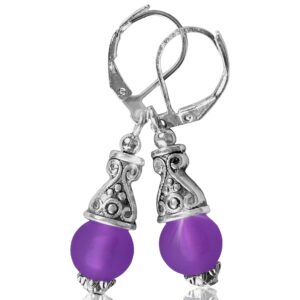 Lavender Beach Sea Frosted Glass Drop Earring Sp Handcrafted Rhinestone Earrings For Women Set + Gift Box For Free