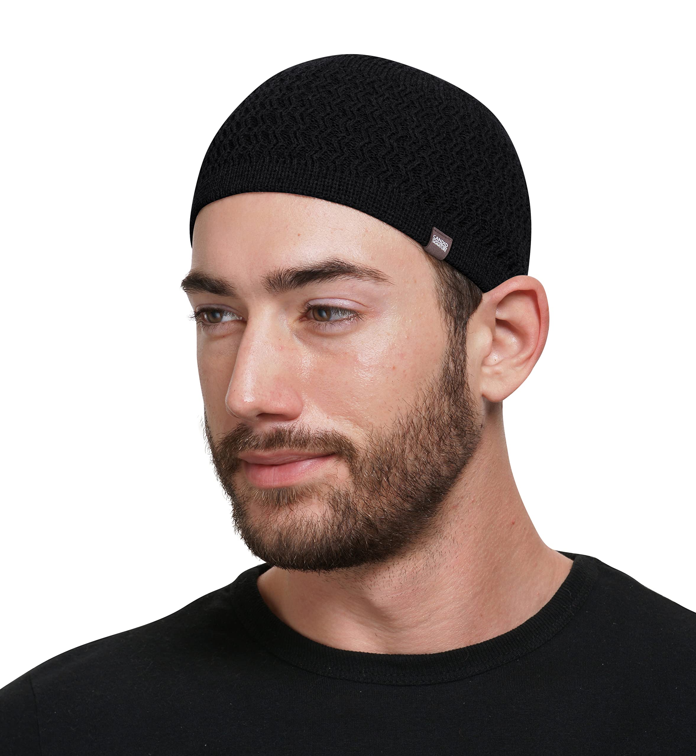 Candid Signature Apparel Skull Caps for Men & Women with Zigzag Knit | 100% Breathable Cotton Beanie Kufi Skully Caps (Black (Zigzag))