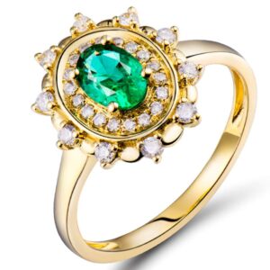 lanmi 14k yellow gold natural emerald diamonds ring for women promise engagement wedding anniversary promotion