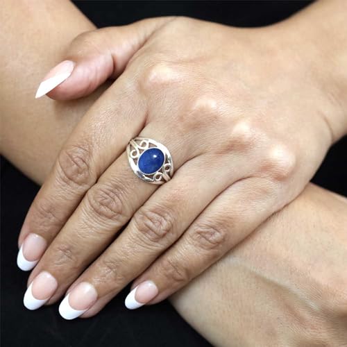 JEWELOPORIUM 925 Sterling Silver Ring for Women Size 10.5 Blue Natural Lapis Lazuli Stone Solitaire Silver Ring Mothers' Day Gift Costume Jewelry