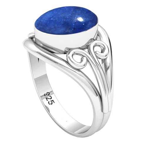 JEWELOPORIUM 925 Sterling Silver Ring for Women Size 10.5 Blue Natural Lapis Lazuli Stone Solitaire Silver Ring Mothers' Day Gift Costume Jewelry