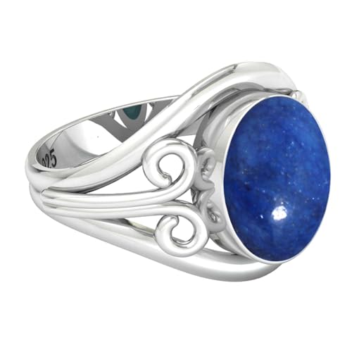 JEWELOPORIUM 925 Sterling Silver Ring for Women Size 10.5 Blue Natural Lapis Lazuli Stone Solitaire Silver Ring Mothers' Day Gift Costume Jewelry