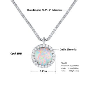 DwearBeauty White Gold Opal Jewelry with Cubic Zirconia,Opal Necklace and Earring Set for Women and Girl(necklace and stud earring)