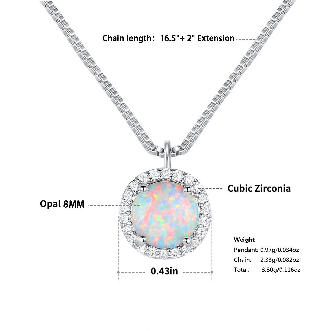 DwearBeauty White Gold Opal Jewelry with Cubic Zirconia,Opal Necklace and Earring Set for Women and Girl(necklace and stud earring)