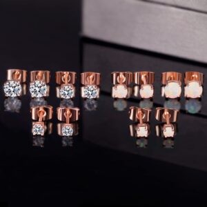 6 Pairs Stud Earrings Set,Hypoallergenic Opal Earrings Rose Gold Cubic Zirconia Stud Earrings for Women