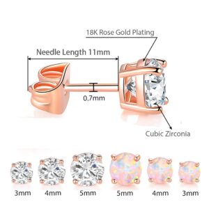 6 Pairs Stud Earrings Set,Hypoallergenic Opal Earrings Rose Gold Cubic Zirconia Stud Earrings for Women