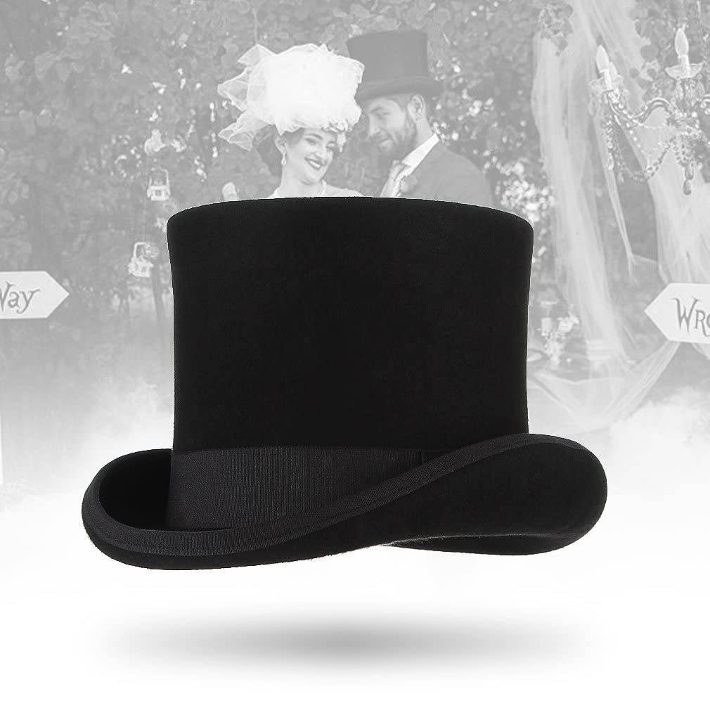 GEMVIE Men 100% Wool Mad Hatter Satin Lined Black Low Top Hats