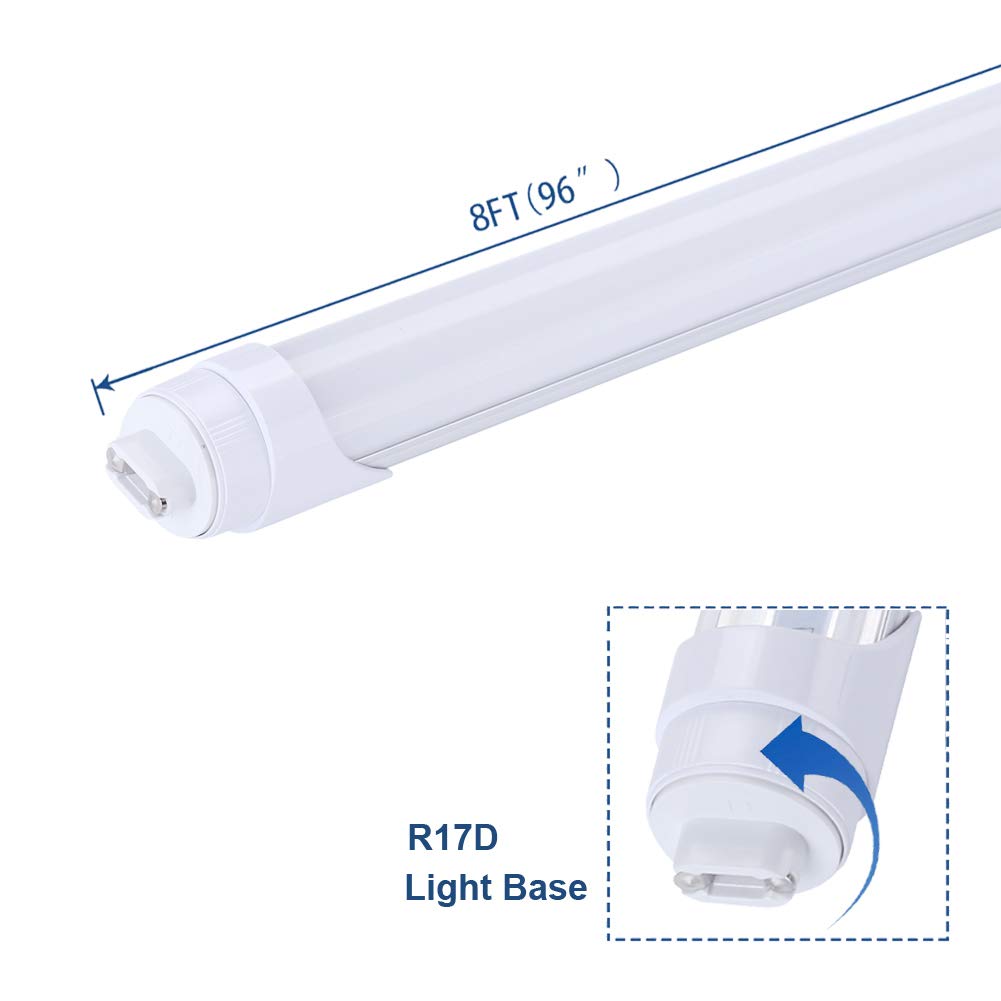 JOMITOP R17d 8 Foot Led Bulb Tube Light HO Base Rotatable Frosted Cover 45W, Replacement 100W Fluorescent Lamp Shop Lights,Dual-Ended Power, Cold White 6000K, 5400LM, AC 90-277V Pack of 25