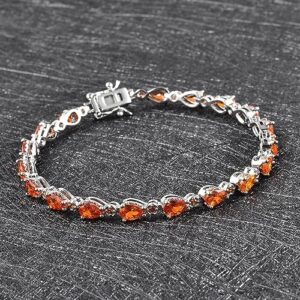 Shop LC Orange Cubic Zirconia Tennis Bracelet for Women Platinum Plated Size 7.25" Ct 6.5 Birthday Gifts for Women