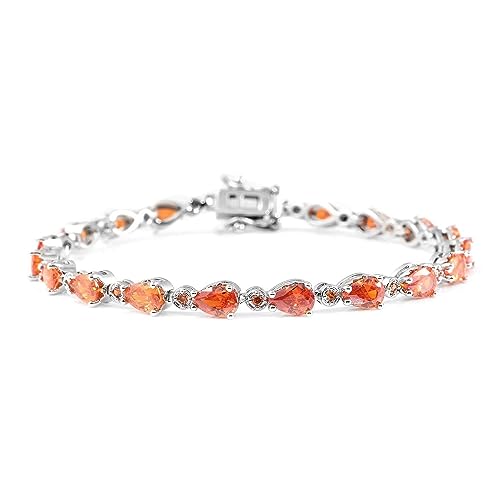 Shop LC Orange Cubic Zirconia Tennis Bracelet for Women Platinum Plated Size 7.25" Ct 6.5 Birthday Gifts for Women