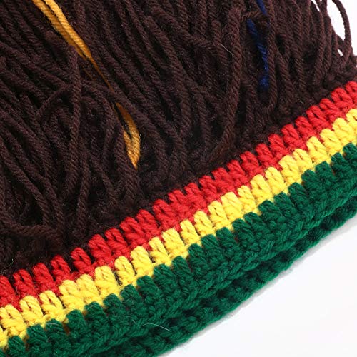 Kirmoo Knit Rasta Beanie Hats for Men Funny Winter Hats for Adults Jamaican Hat with Dreadlocks Fake Dreads Wig (Brown Beanie)