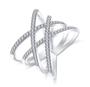 blowin double x infinity criss cross ring cz wide band for women statement engagement enhancers lady ring, silver tone (6)