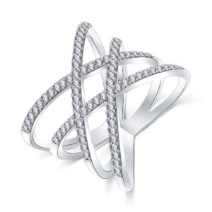 Blowin Double X Infinity Criss Cross Ring CZ Wide Band for Women Statement Engagement Enhancers Lady Ring, Silver Tone (6)