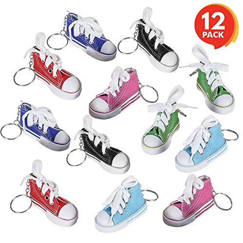 ArtCreativity Mini Canvas Sneaker Keychains for Kids and Adults- Set of 12- 3 Inch Tennis Shoe Key Chains- Cool Birthday Party Favors, Goody Bag Fillers, Prize for Boys and Girls, Fundraising Item