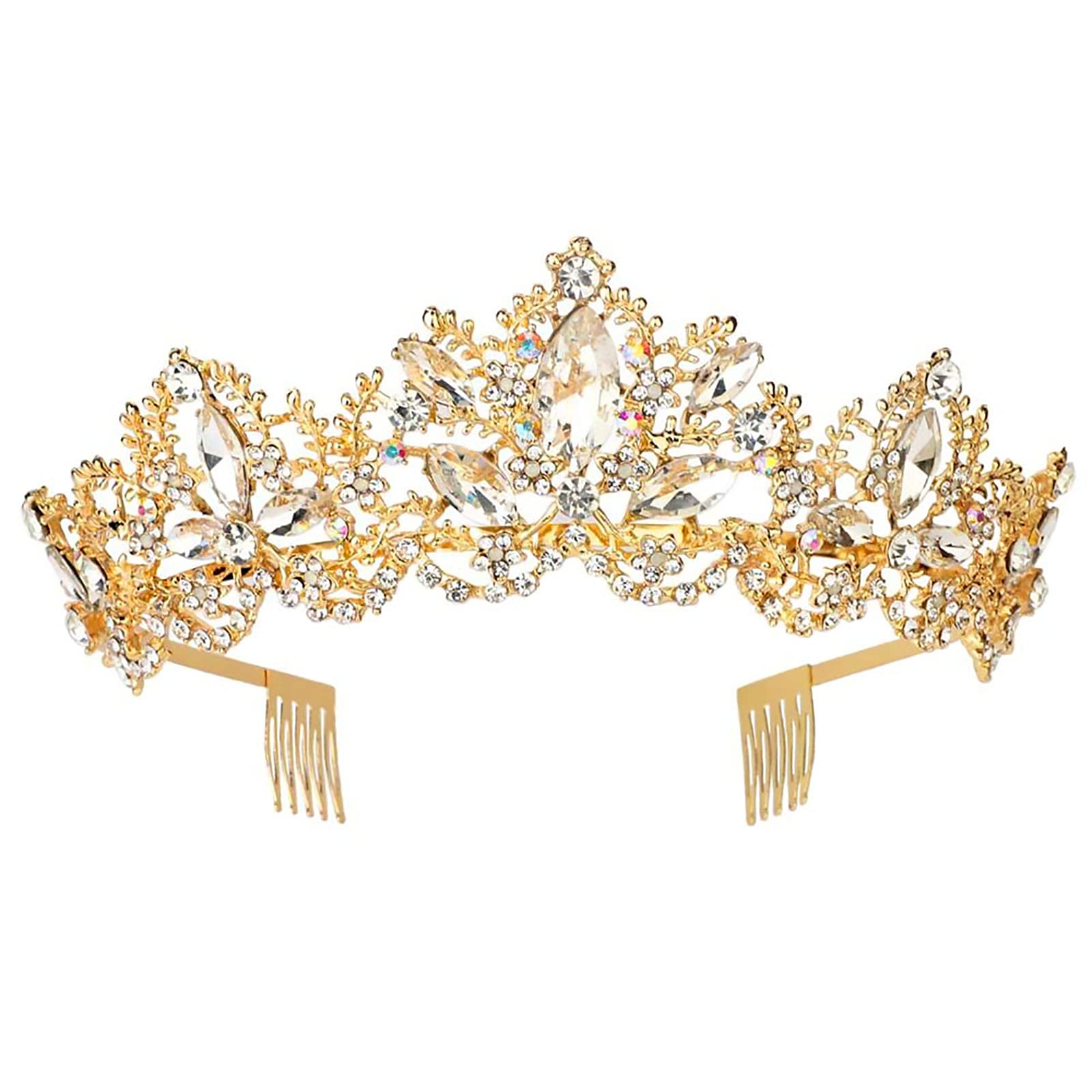 Sppry Women Tiara with Comb - Baroque AB Crystal Crown for Bridal Queen Princess Girls at Wedding Birthday Pageant Party (Gold)