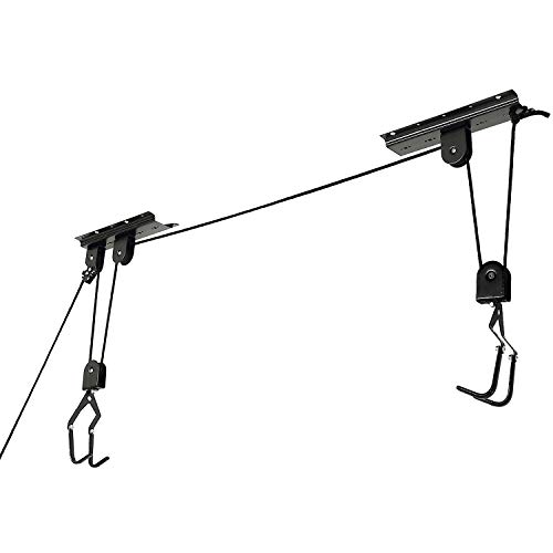 Bike Hoist for Garage Ceiling Storage, Heavy Duty Bicycle Lift Mountain Bicycle Hanging Rack with 3 Pulley and 45 ft Adjustable Rope | 100 lb Capacity