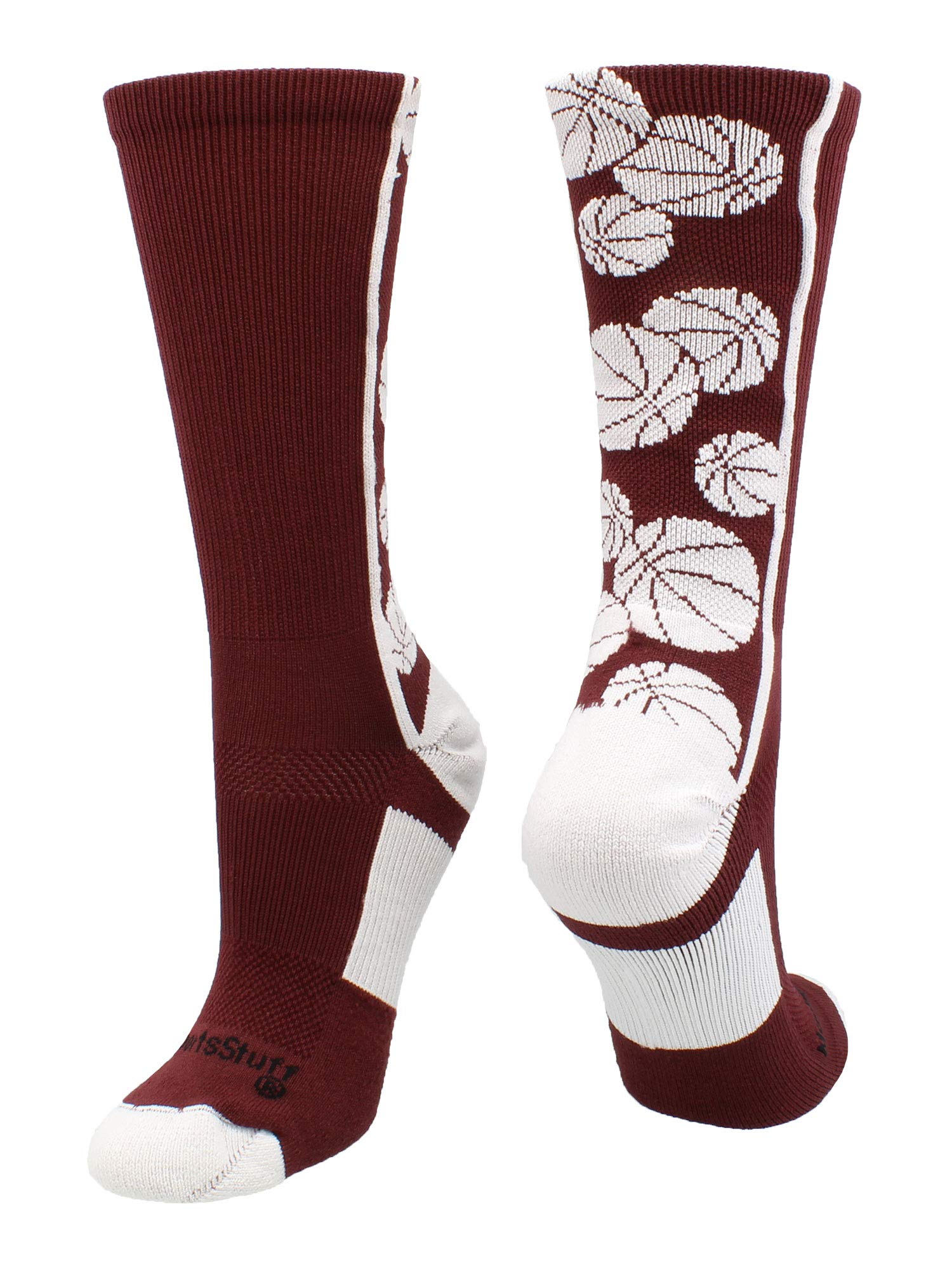 Crazy Basketball Logo Crew Socks (Maroon/White, Medium)